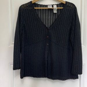 Emma James Fine Gauge 3/4 Sleeve V-neck Cardigan 1X Black with Silver Shimmer